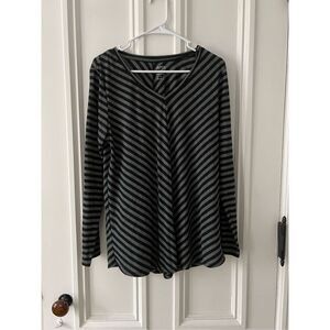 Apt 9 black and gray sparkle striped v-neck long sleeve tunic top L